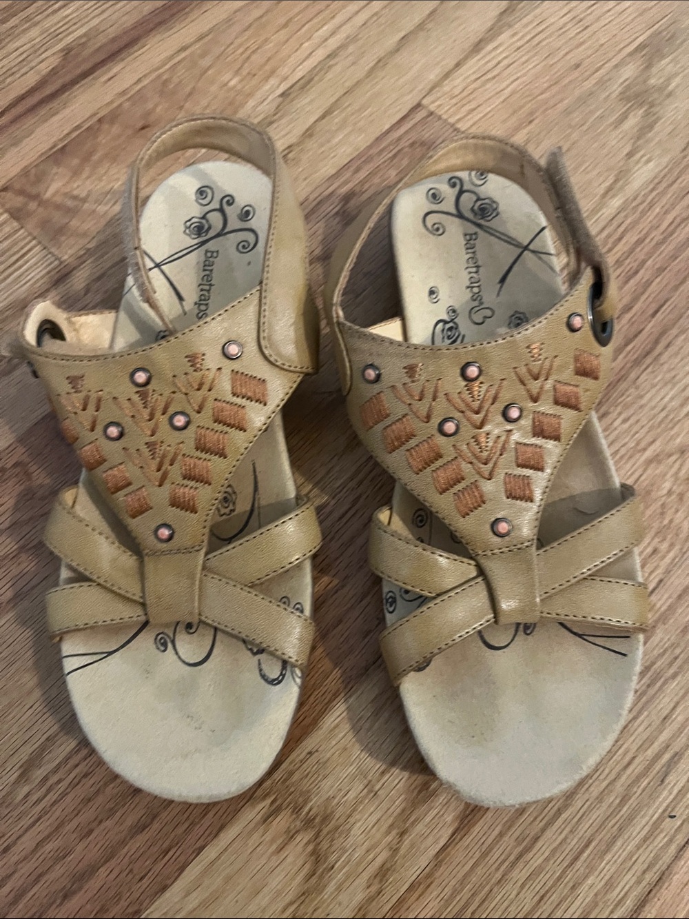 BareTraps Tan Embroidered Studded Women’s Sandals